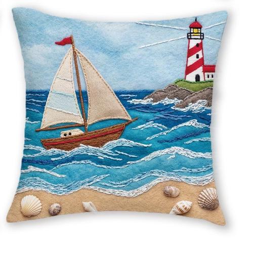 

1/4pcs Nautical Ocean Themed Throw Pillow Covers Coastal Sea Turtle Coral Sailboat Lighthouse Decorative Cushion Cases for Home 45x45cm-1pcs