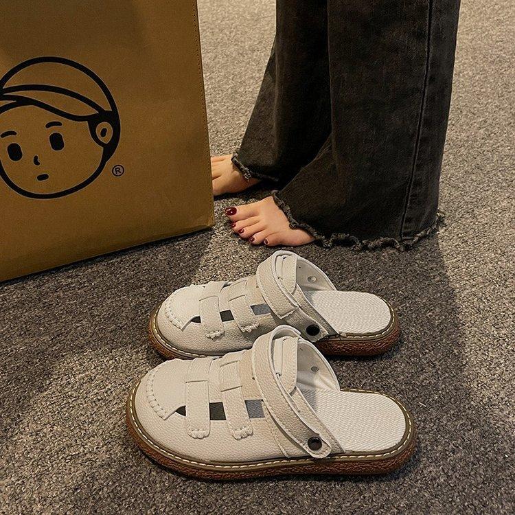 

Baotou sandals women s hole shoes new spring and summer two wear beach half slippers outside pregnant women Mori single shoes 35 бежевий