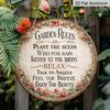 2D Flat, 1pc Round Aluminum Garden Rules Sign, Vintage "Garden Rules" Inspirational Quote, Vintage Floral Border Print with Pink Roses, Waterproof