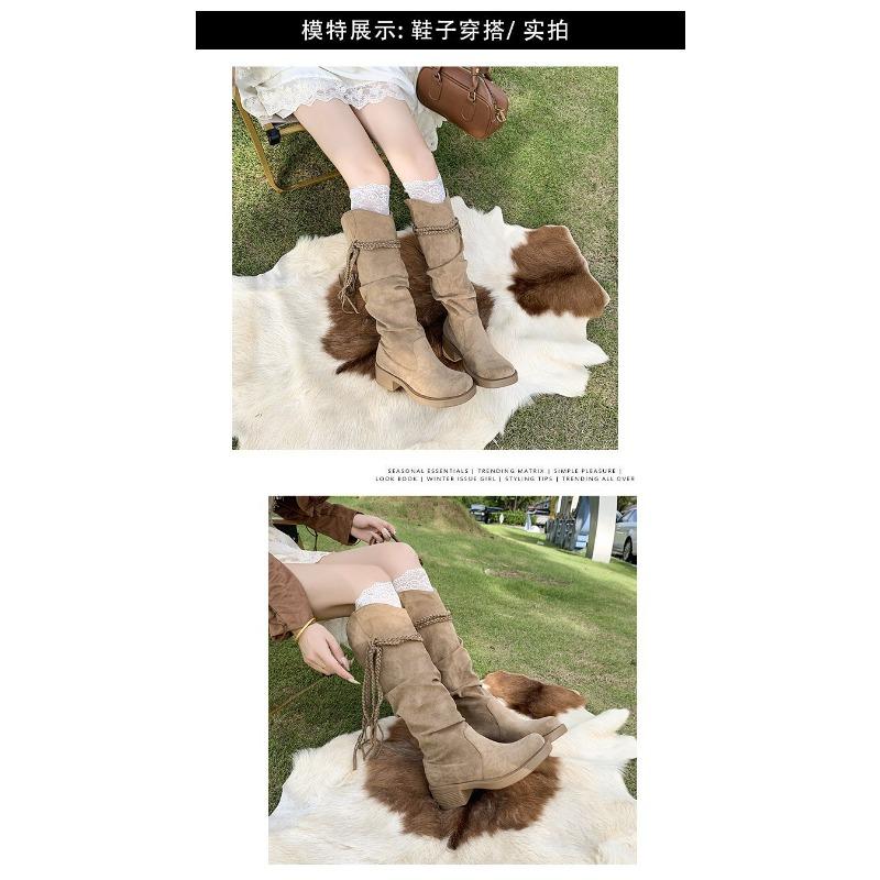 Cizme Retro de Cavaler, Cizme Noi Peste Genunchi cu Toc Gros Care Nu Ajung la Genunchi, Cizme de Slăbit și Pantofi de Damă