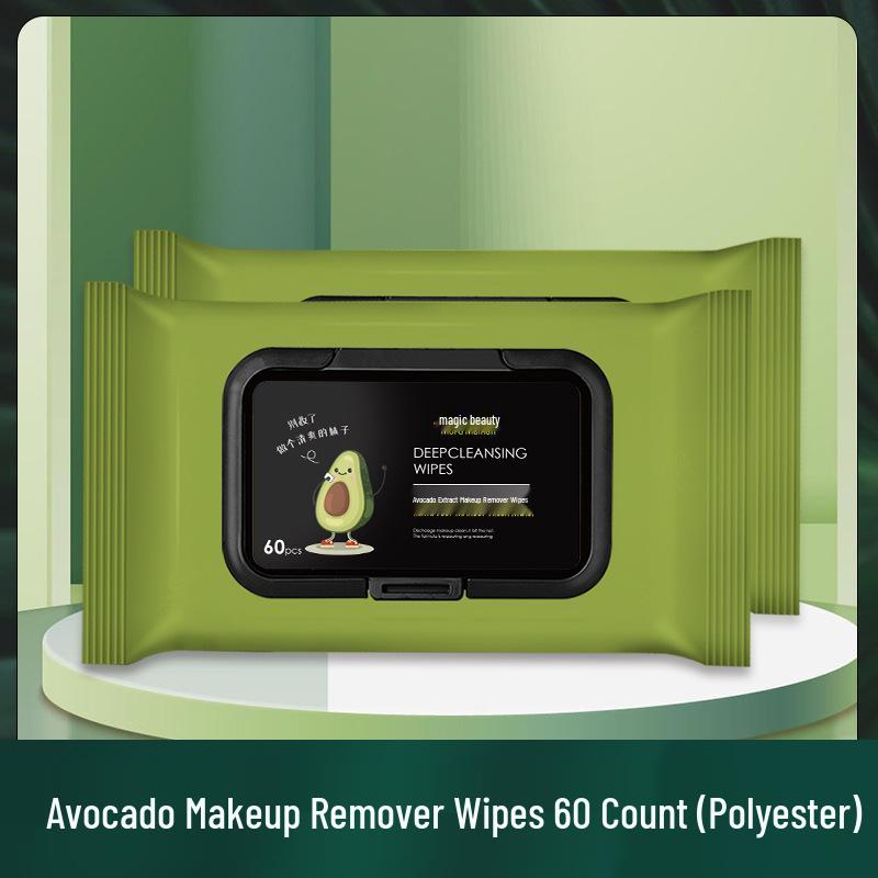 Avocado Makeup Remover Wipes - 60 Count Gentle, Portable Facial Cleansing Wipes