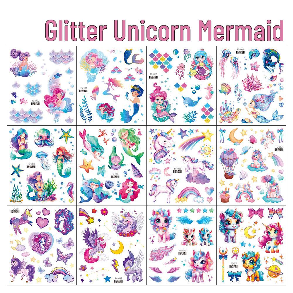 Children's Glitter Mermaid & Unicorn Waterproof Tattoo Stickers