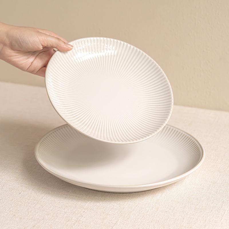 Line Relief Ceramic Bowl Plate Household Tableware Salad Bowl Noodle Bowl Vegetable Plate Western Food Plate Breakfast Plate Pasta Plate