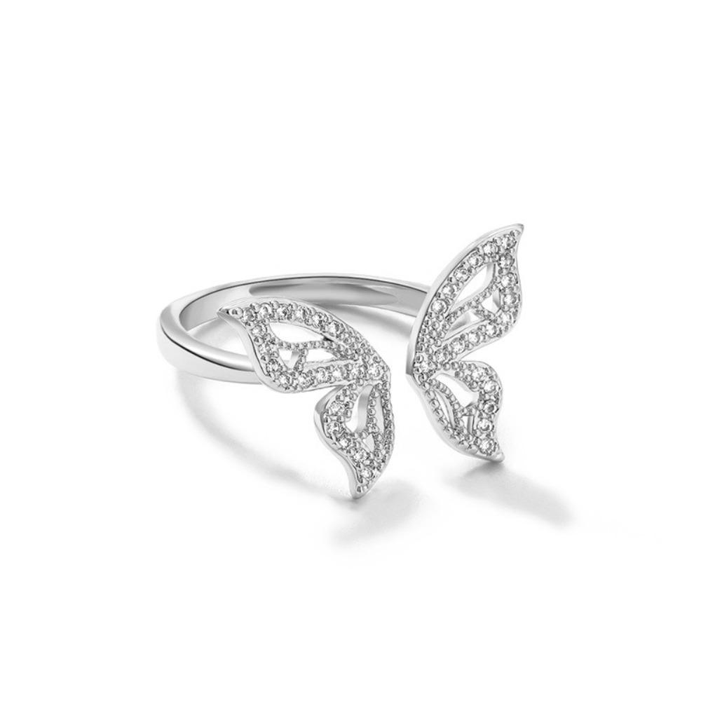 Adjustable Vintage Elegant Bow Open Ring, Fashion Light Luxury Niche, Exquisite Index Finger Zircon Accessory Gifts For Women