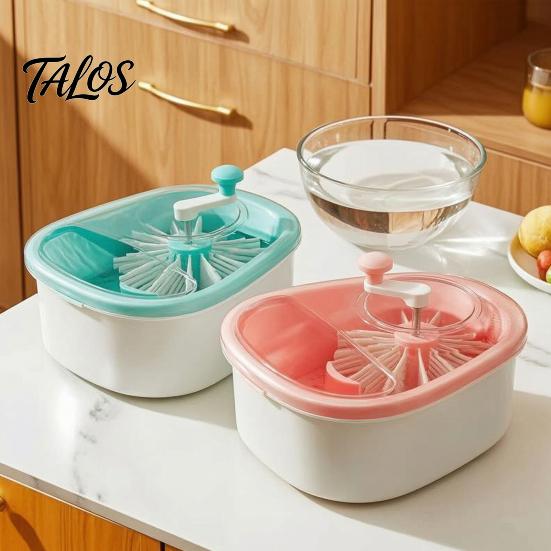 Fruit Vegetable Washer Cleaner Spinner, Manual Rotating Vortex Cleaning Tool, Large Produce Rinse Kitchen Gadget for Fruits Bowl with Scrubber,
