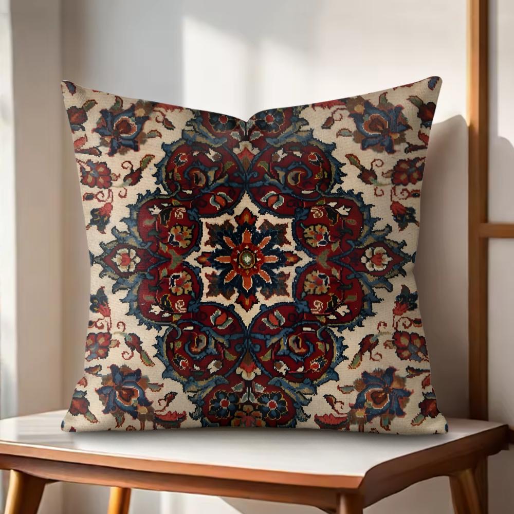 Persian Rug Pattern Cushion Cover Natural Linen Organic Fabric DoubleSided Printing Couch Pillow Covers Home Decor