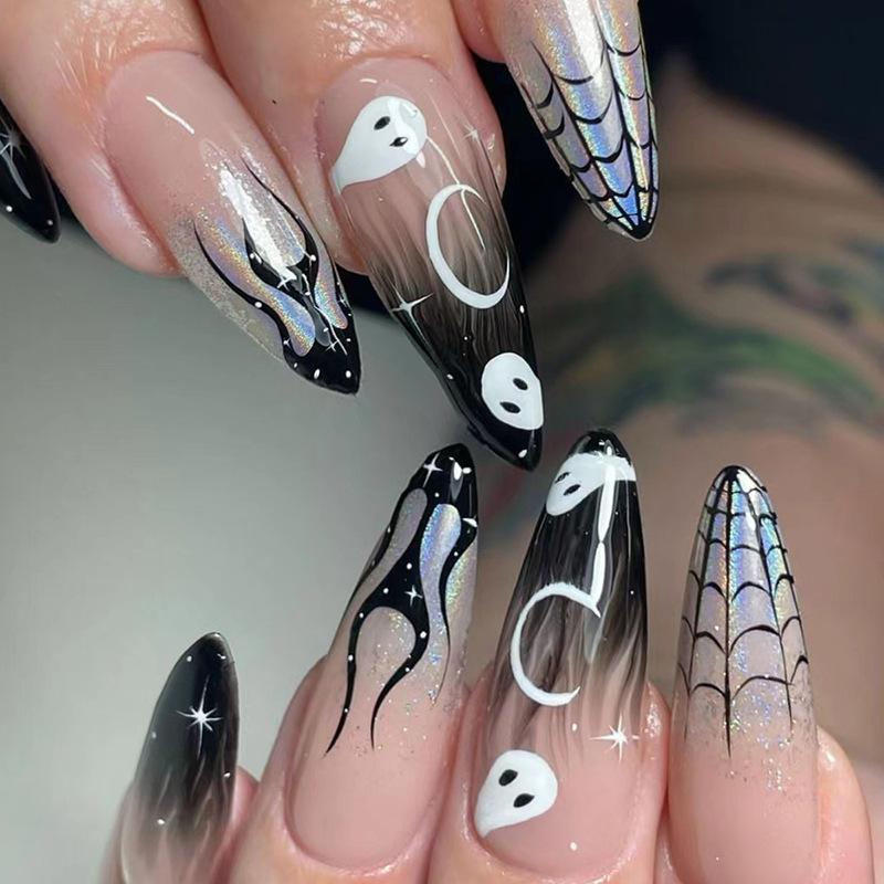 Cute ghost spider web star almond halloween holiday atmosphere piece fake nail nails