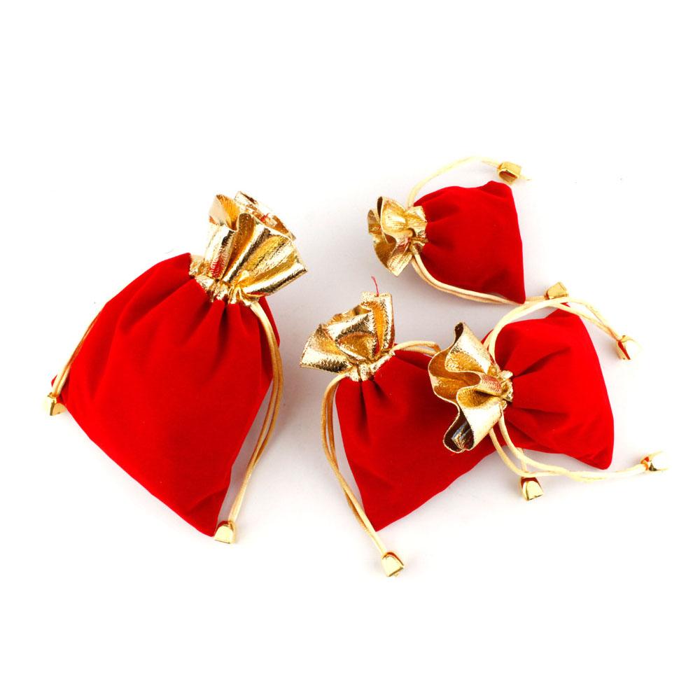 10/50/100PCS Exquisite and Elegant Red Velvet Bag Gift Drawstring Pocket Bag Wedding Candy Jewlery Bag Christmas Gift Bags