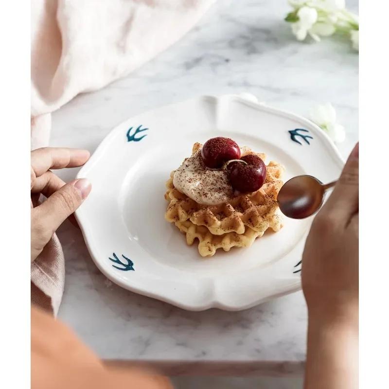 Relief Swallow Plate Simple Small Fresh Dessert Bird Dim Sum  Original Beige Household  Flat  Serving Platter