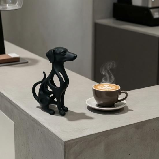 Hollow Curved Dog Sculpture Desktop Ornament, Surface Sitting Hound Figurine, Matte Housewarming Gift White One-Piece Molded for Home Office