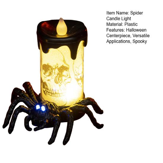 Halloween Spider Candle Lamp Flameless Skull Spider Candle Light Scary Light-up LED Candle Table Centerpiece for Halloween Party Decorations