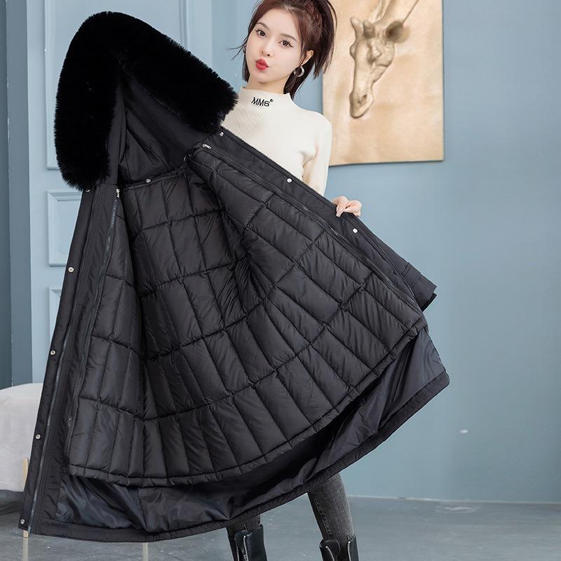 One Dress and Three Pies Overcome Women's Medium and Long Thickened Padded Jacket, Removable Liner Padded Jacket, Winter Down Padded Jacket