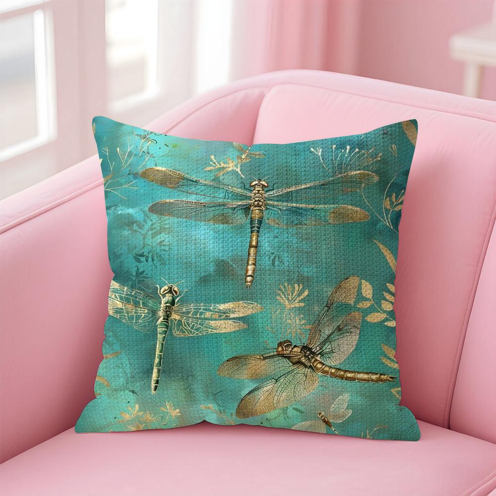Dragonfly Lotus Luxury Cushion Cover Natural Linen Pillow Case DoubleSided Print Decorative Sofa Pillowcase Home Decor Gift