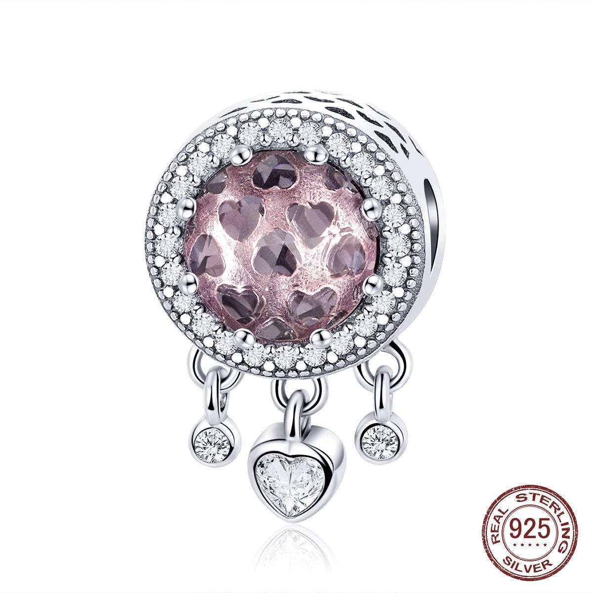 

925 стерлингового серебра сердце сияющий кристалл болтаться сердце шармы подходит шарм браслеты серебряные украшения