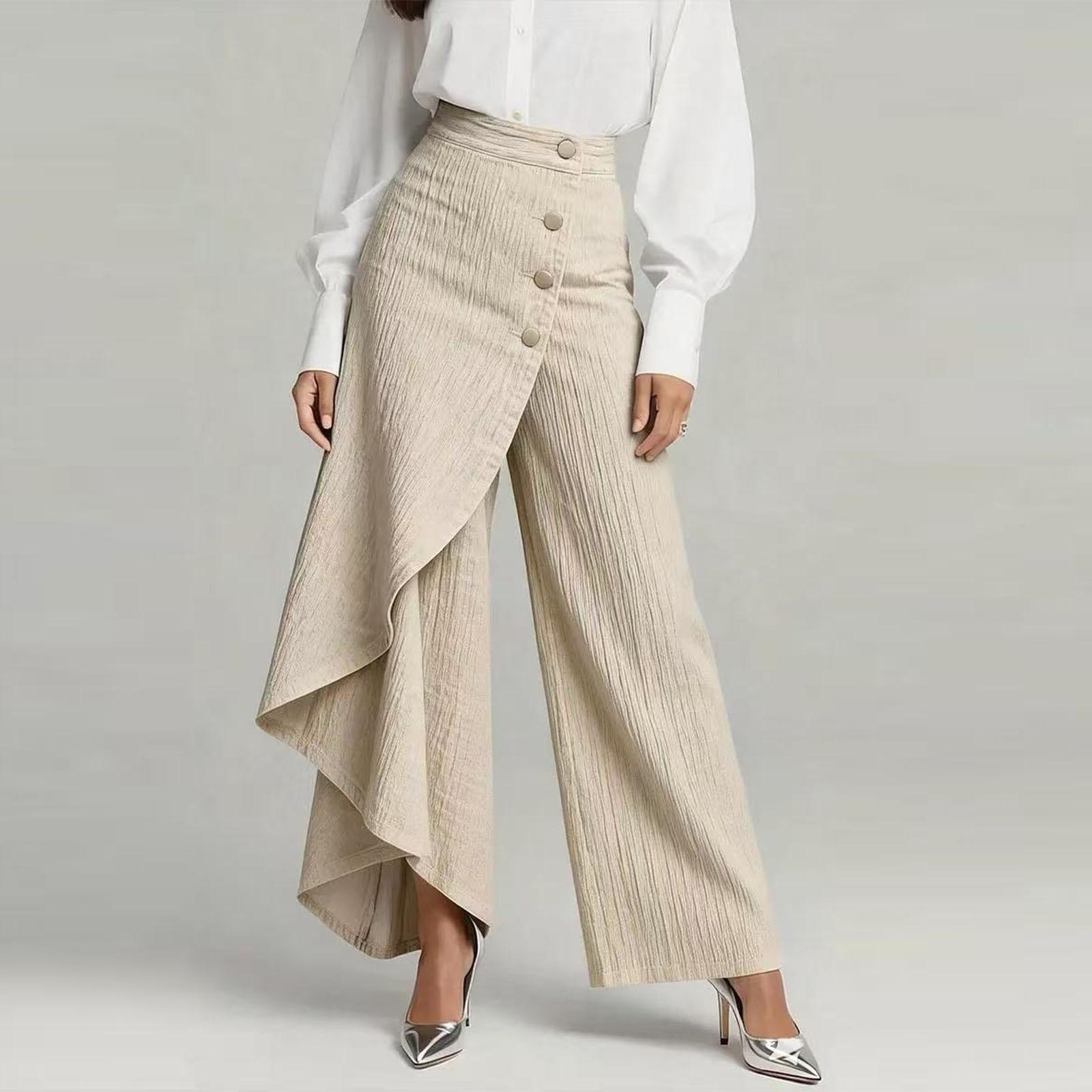 Women s Loose And Casual High-waisted Straight-leg Pants M бежевый