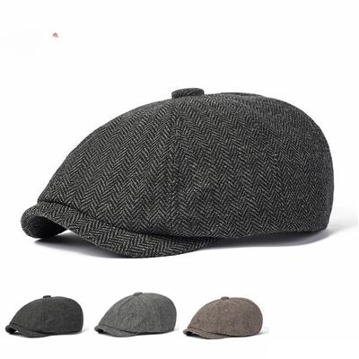 Cotton Beret Men's Painters Cap Newsboy Cap Hat Herringbone Octagonal Hat
