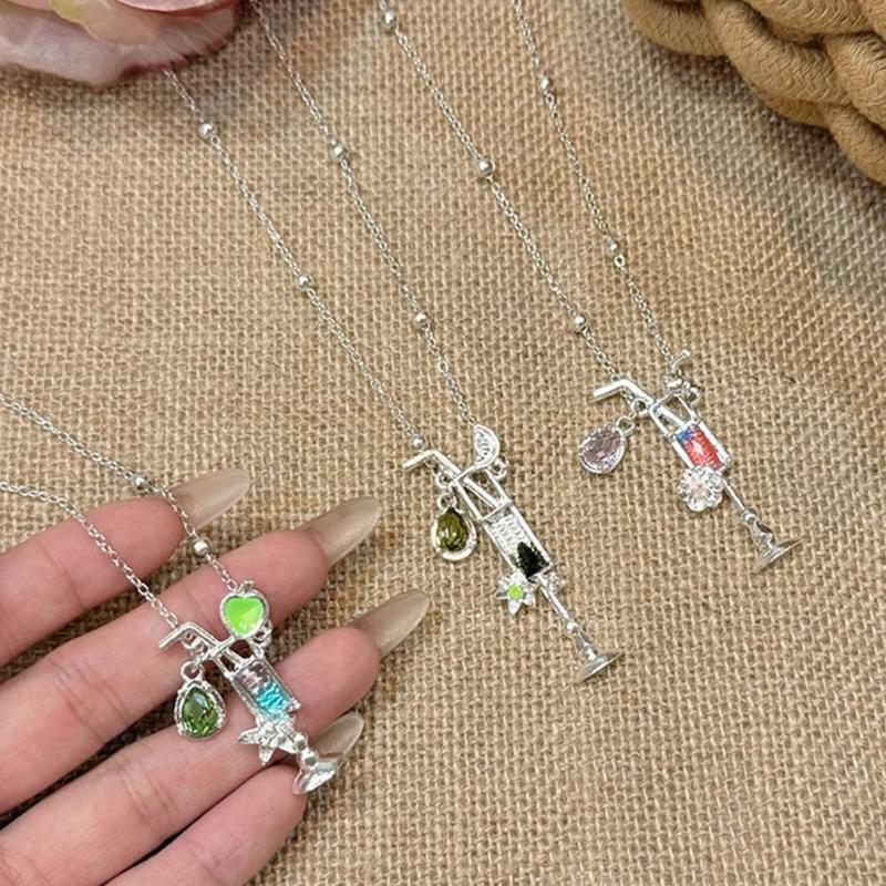 Cocktail Glass Pendant Necklace Alloy Fruit Charm Jewelry with 45 cm Chain for Party Styling Date Night and Wear