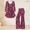 Women Plus Size Printed V Neck Three Quarter Sleeve Flared Top And Flared Pants Two Piece Set