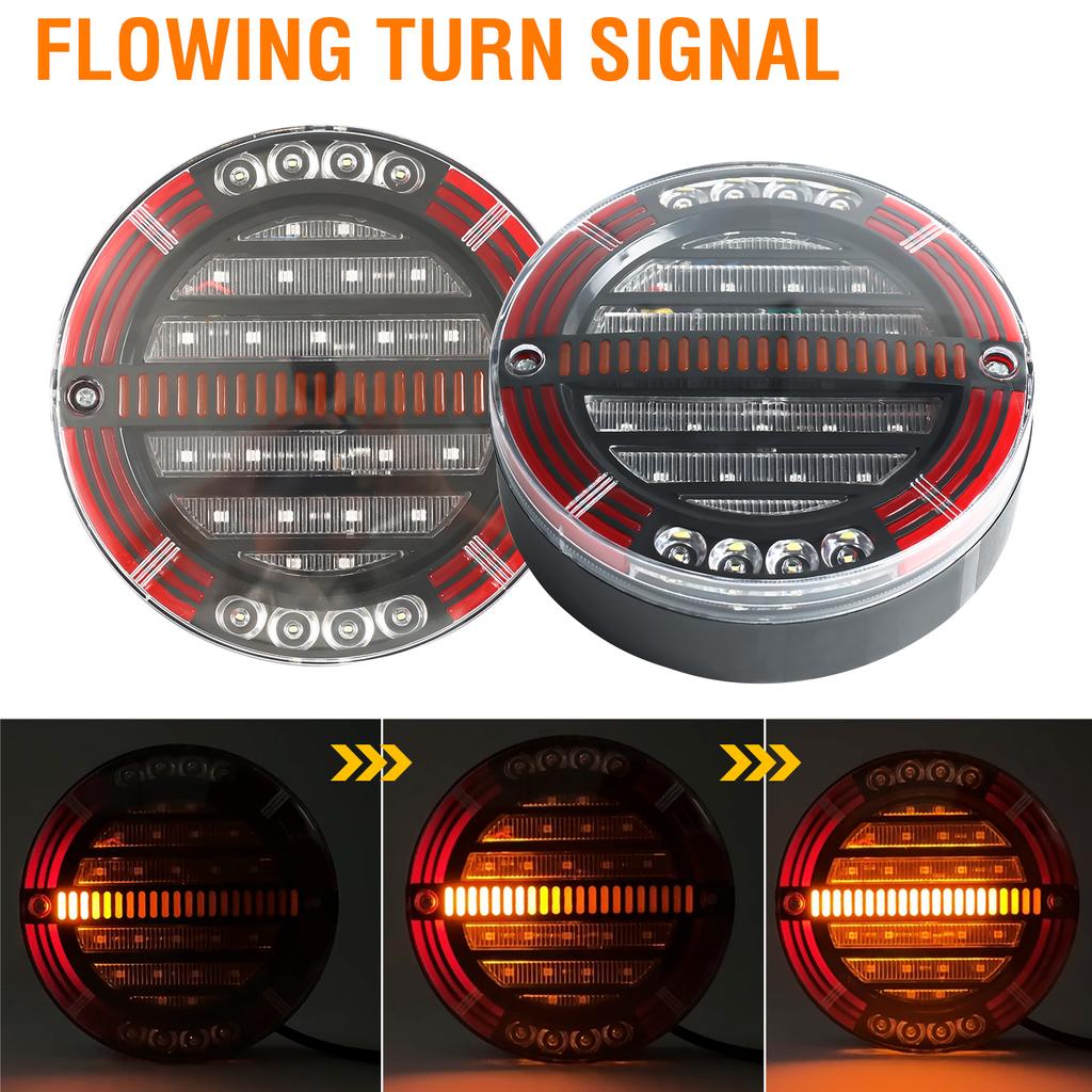 Nákladní auto Zadní Kulaté Hamburgerové Zadní Světlo Dynamické Směrové Světlo Brzdové Světlo Stop Indikátor 10-30V Přívěs Nákladní auto Karavan Dodávka Žluté Červené