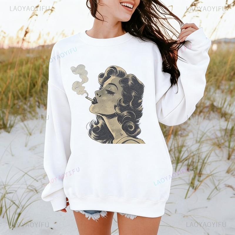 Vintage Graphic Cigarette Smoking Trendy Retro Aesthetic Autumn and Winter Sweatshirt Trendy Gift for Thermal Hoodie Pullover