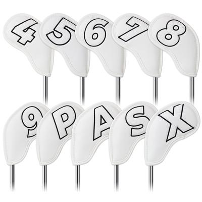 Golf Iron Cover Magnet Wedge Cover Club Head Cover Set Black Numbers On Both Sides White Synthetic Leather 10pcs(4-9,P,A,S,X)