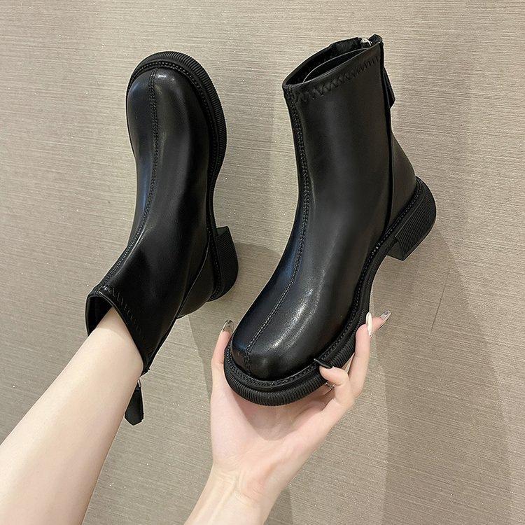 Foreign style Martin boots women's 2025 autumn and winter new French British short boots single boots Chelsea thin boots bare boots cotton boots