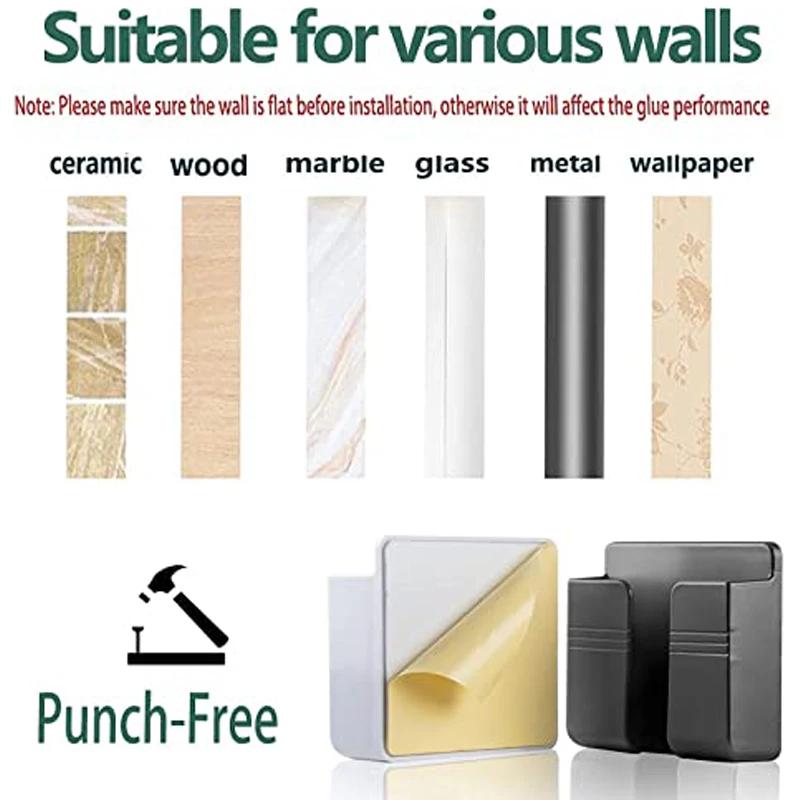 4Pcs Wall Mounted Storage Box Multifunction Punch Free Organizer TV Remote Control Mounted Mobile Phone Plug Charging Holder