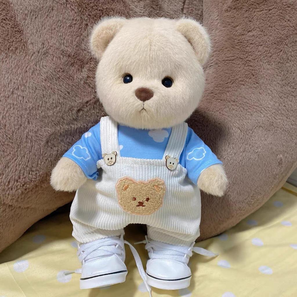 Medium Bear Outfit - Blue Pink Striped Carrot Overalls Set