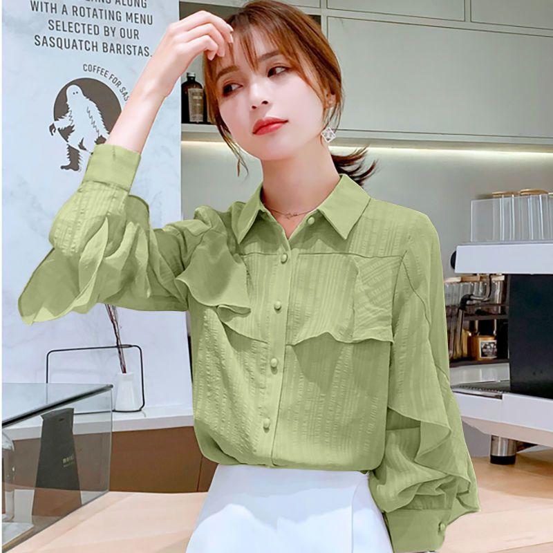 Spring and Autumn Women's Shirt Chiffon Shirt Fashion Long Sleeve Shirt Korean Loose Western Blouse Women's Shirt