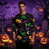 Men's Casual Halloween Printed Crew Neck T Shirt Three Quarter Sleeve Top Suitable for Seasonal Wear and Everyday Use