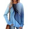 Women's Winter Color-Block Printed Lightweight Brushed-Cotton Round Neck Top