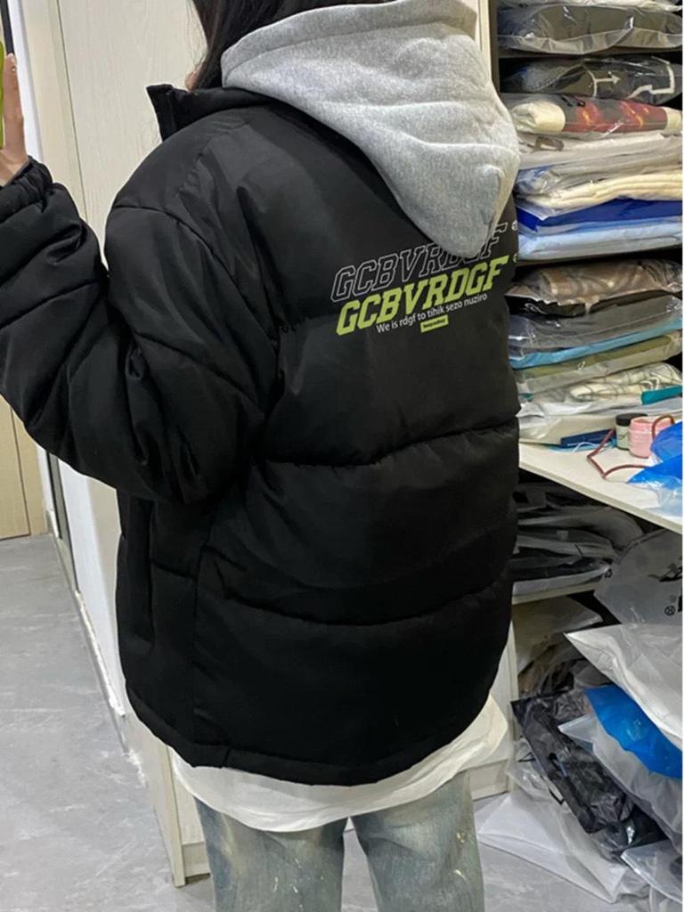 Guochao Unisex Amerikanischer Stil Dicke Warme Daunenjacke - Herbst Winter Buchstabenprint Baumwollmantel