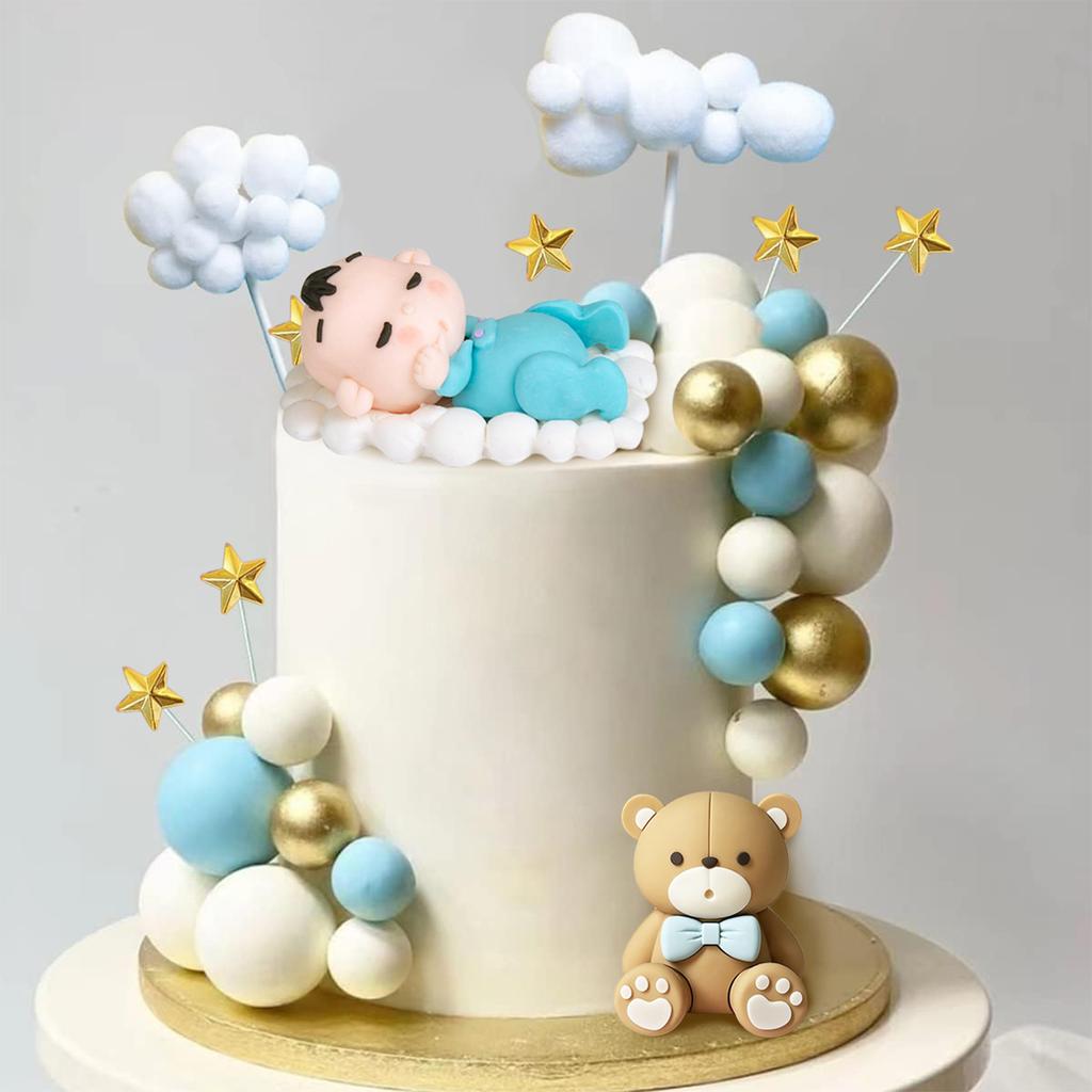 Medvědí Dětské Toppery na Dort s Hvězdami Mraky Balónkové Toppery na Dort pro Chlapce Dívku Baby Shower Narozeninová Oslava Vítejte Miminko Party Dekorace