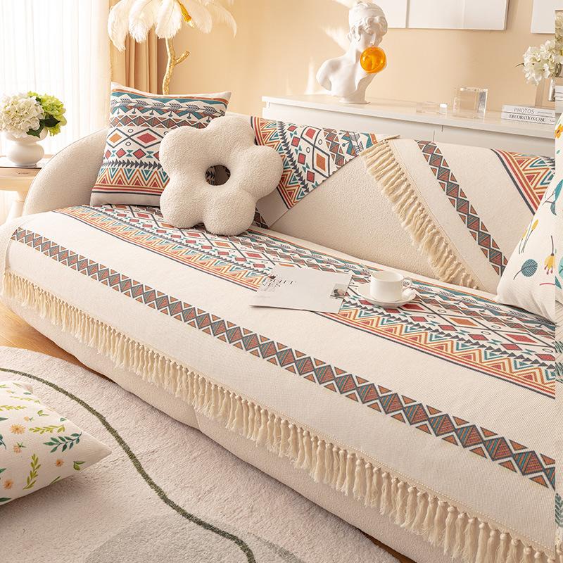 Cotton Linen Sofa Cushion Four Seasons Universal Bohemian Ethnic Ins Style Backrest Towel Full Cover Non-Slip Sofa Cover Slipcover