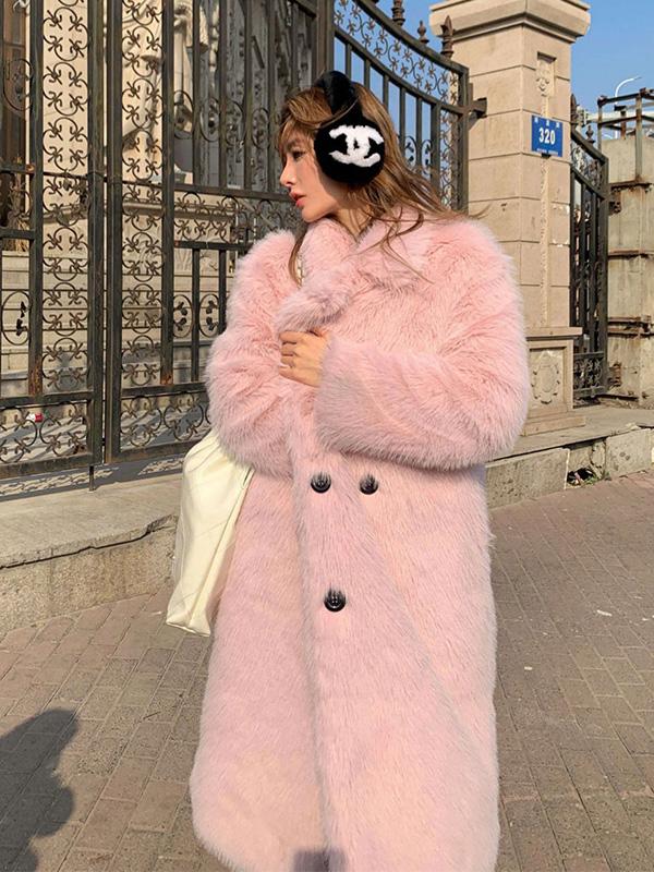 Faux Fur Coat Loose-Fit Faux Fur Jacket Women's Long-Length Coat with Oversized Collar for Fall/Winter