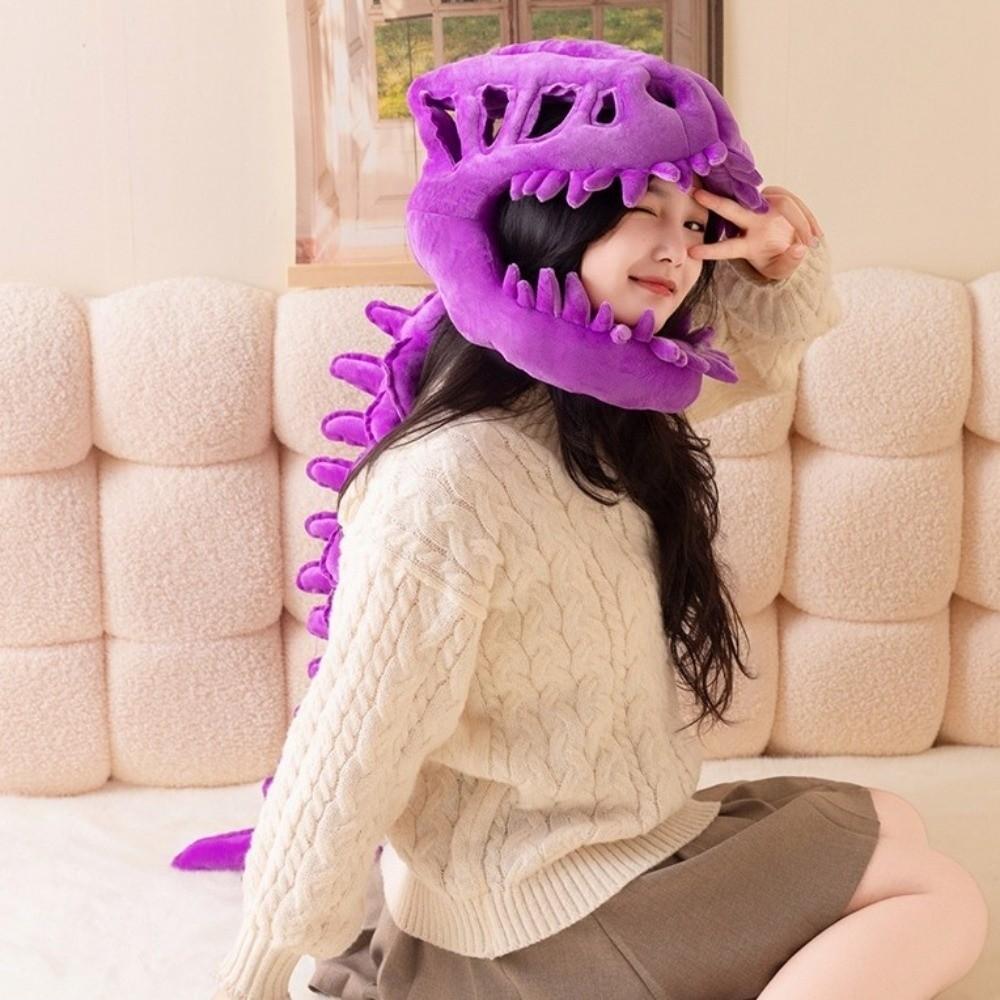 Soft Dino Plush Hat 3D Design Stuffed Animal Bone Set Dinosaur Skeleton Headgear  Sofa Lounging