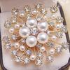 Women Brooch Snowflake Shape Rhinestone Faux Pearl Decor Anti-slip Wear-resistant Suit Coat Collar Hat Scarf Decoration