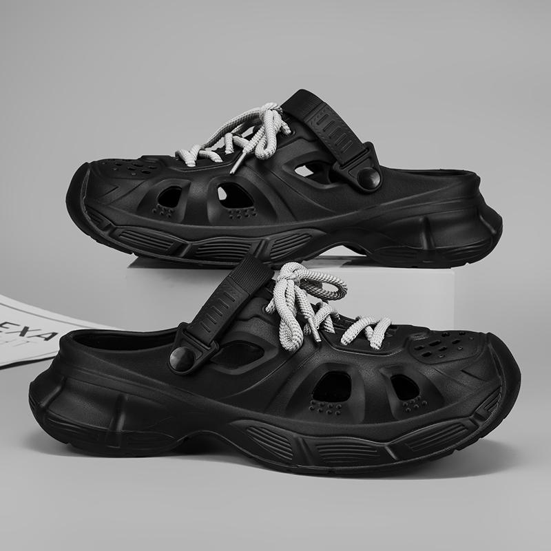 

Summer Men Slippers Garden Shoes Casual Outdoor Clogs Sandals Beach Slippers Lace Up Design Slids Comfortable Indoor Shoes 40-45 44-45 чорний