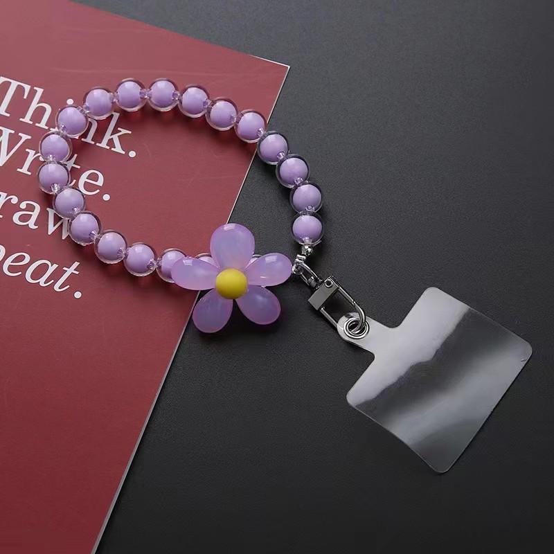 Mulit-Purple Wrist Let Strap For Phone Handmade Flower Colorful Beaded Wrist Rope Phone Lanyard Bracelet For Women Girls Lady