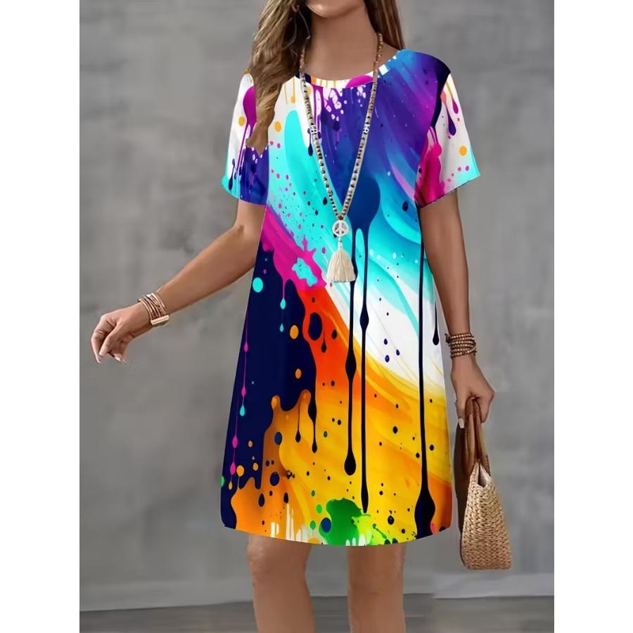 New Dress Women's Digital Printing Geometric Pattern Round Neck Pullover Summer Women's Dress