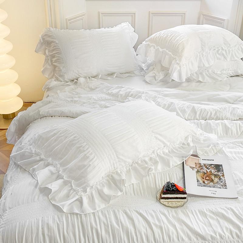 Alb Drăguț Material Seersucker Vară Pătură Plapumă Aer Condiționat Cuvertură Plapumă Husă de Pat Cearceaf Față de Pernă 1-4 Buc #/