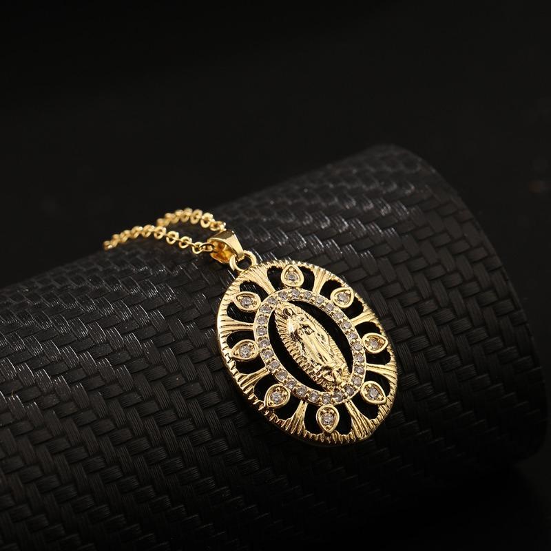 European and American Fashion Micro inlaid Color Zircon Pendant Women's Jewelry Virgin Mary Necklace
