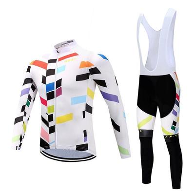 Riding Bicycle Jerseys Cycling Clothing Set Men Long Sleeve White Bib Pants Bicycle Clothes Suit