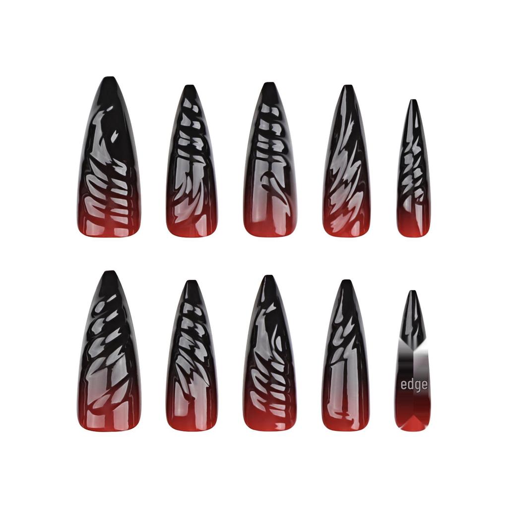 Halloween 3D Gradient Pointed Press-On Nails - Super Long Wearable Nail Art Tips
