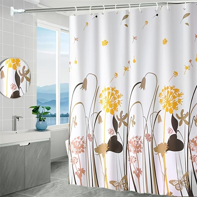 

Shower Curtain: Elegant Floral and Butterfly Design with Yellow and Brown Accents for a Bright and Cheerful Bathroom Decor W90XH180cm