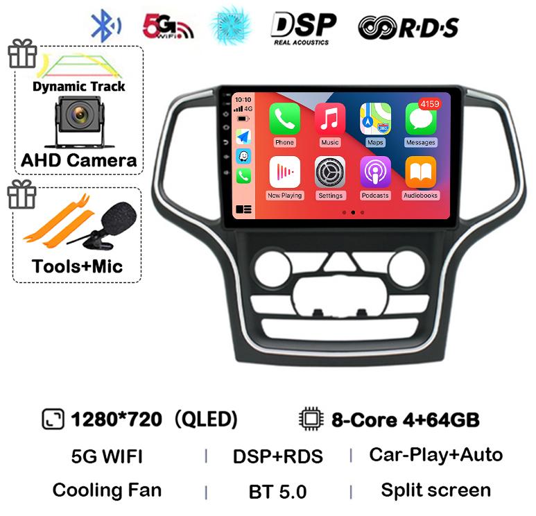 Android 14 Wireless Carplay Auto 4G+WIFI For Jeep Grand Cherokee WK2 2014-2017 Navigation GPS Car Radio Multimedia Video Player