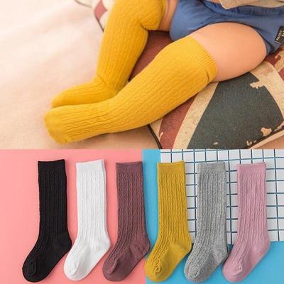 Neugeborene Babysocken aus weicher Baumwolle, einfarbig, für Babys, Mädchen, Jungen, Neugeborene, Kleinkinder, kniehohe Babysocken für Alter 0–3 Jahre