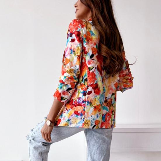 Bürodame Blazer Bunter Druck Slim Frühling Herbst Ziertaschen Floral Anzug