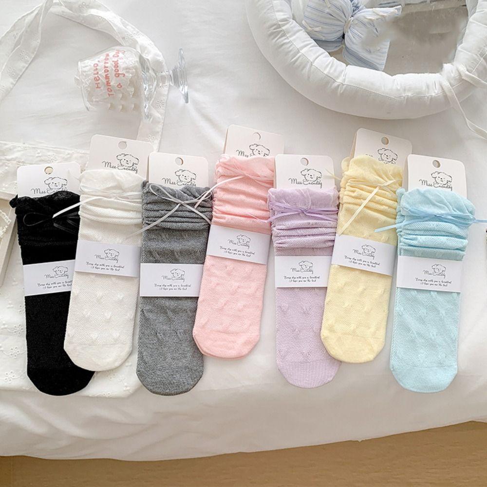 Prinsessa Barn Mellanhöga Strumpor Söta Balletcore Strumpor Andningsbara Lolita Spetsstrumpor Vardagliga