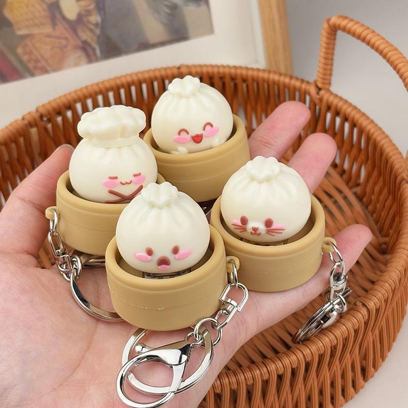 Creative Mini Dumplings Keychain Stress Relief Squishy Squeezing Keychain Uncompressed Buttons Keyboard Fidget Keyrings Gifts